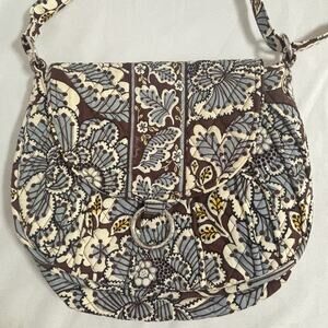 Vera Bradley Mocha Rouge Purse Shoulder Bag Blue Brown White Yellow Floral